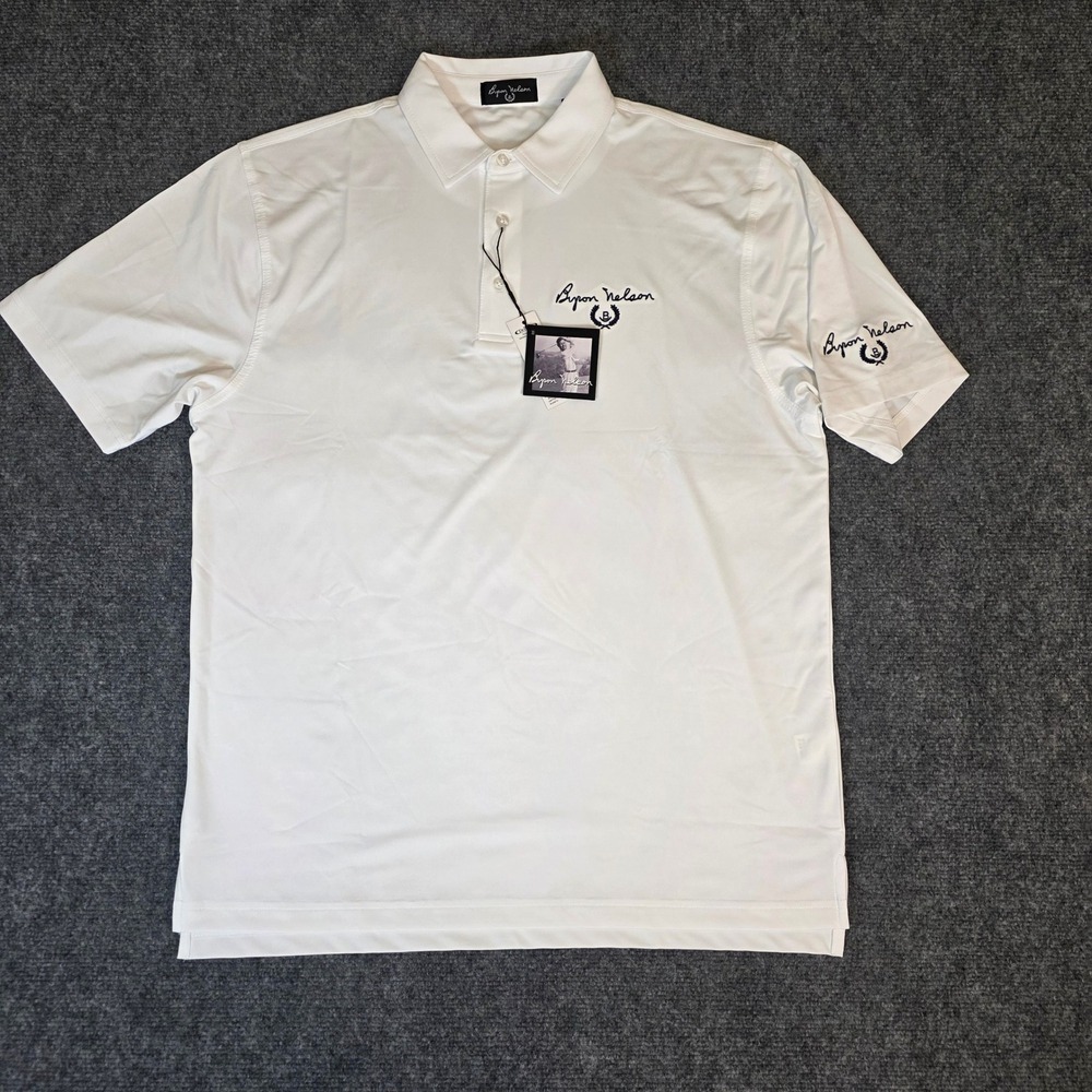 Byron Nelson Golf Polo Mens Medium White Performance Short Sleeve Wicking Shirt